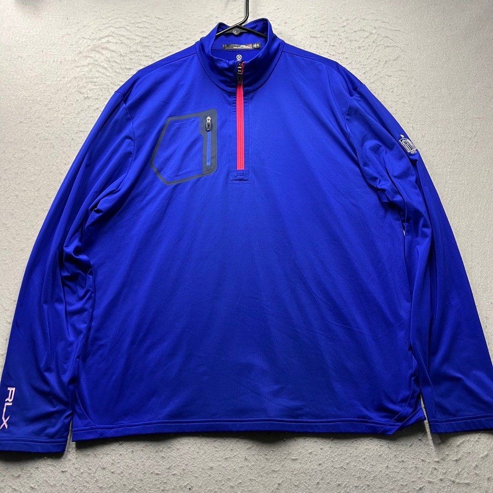 RLX Ralph Lauren Mens XL Blue Pink 1/4 Zip Pullover Stretch Golf Shirt 2530